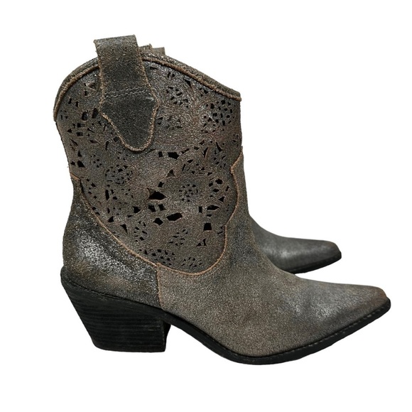 DONALD J. PLINER Bottie Short Metallic Brushed Suede Cowboy Boots - Picture 3 of 10